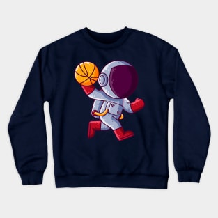 Cute Astronaut Playing Basketball Cartoon Crewneck Sweatshirt